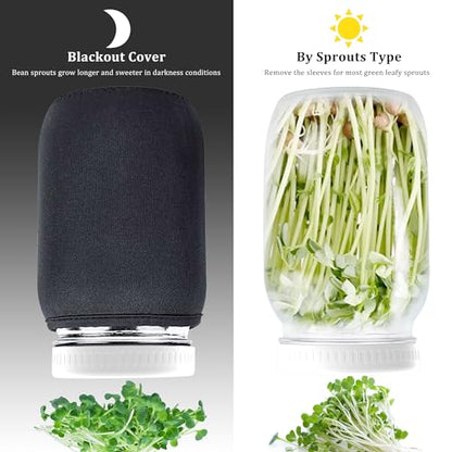Organic Seed Sprouting Jar Kit – 2 × 32 oz Wide-Mouth Mason Jars with Stainless-Steel Sprouter Lids & Stand, Blackout Sleeves, Drain Tray – Grow Broccoli, Alfalfa & Bean Microgreens - color: White