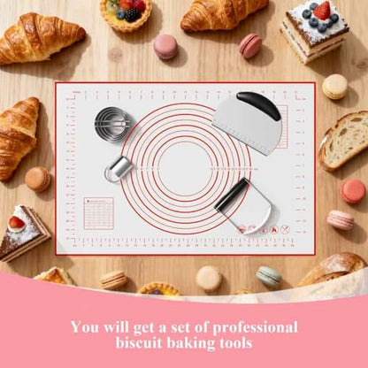 Biscuit Cutter, Silicone Pastry Dough Baking Mat Set, Baking Tools and Accessories Kit (4 Pcs/Set) - size: 4 set red