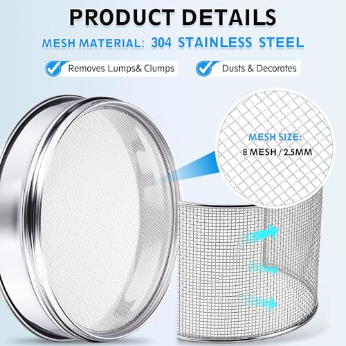 PATIKIL 8 Mesh(2.5mm) Lab Sieve, 3.9"(10cm) Diameter Sifting Screen 304 Stainless Steel Wire Cloth Fine Mesh Sieve for Industrial Laboratory Home Soil Sifter Dry Sift Screens Hash - size: 8 Mesh(2.5mm)/3.9"
