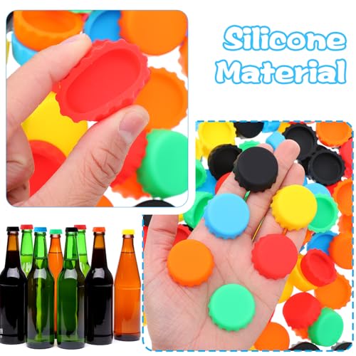 120 PCS Silicone Rubber Bottle Caps, 6 Colors Reusable Beer Caps for Home Brewing Beer, Soft Drink, Wine Bottle, Beer Bottle, Soda Bottles Kitchen Gadgets