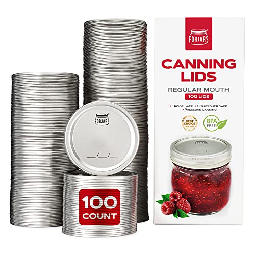 FORJARS - Canning Lids Regular Mouth, 100-Pack – Create Airtight Seals on Mason Jars to Preserve Food for Meal Prep & Food Storage – 2.7 In. Steel Lids with Silicone Seals – Canning Supplies - style: 100-Pack