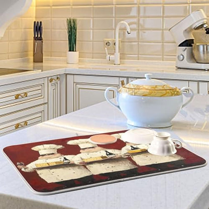 Chefs Cheese Wine Red Dish Drying Mat for Kitchen Counter with Absorbent Quick Dry Slip Resistant Dish Drying Pad for Sink Draining Racks Coffee Bar, 16 x 18 Inches