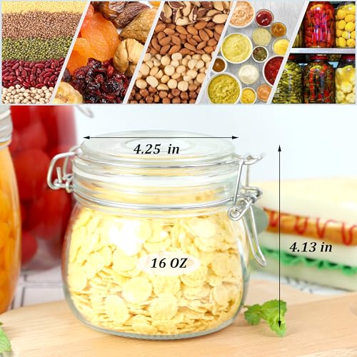 Glass Jar With Airtight Lid 16 Oz (Set Of 2) Wide Mouth Airtight Food Storage Containers Leakproof Canister For Coffee,Sugar,Chocolate Chips,Canning,Candy,Cereal,Spice,Pickle,Cookies,Dried Fruits - size: 16 OZ 2 Pack