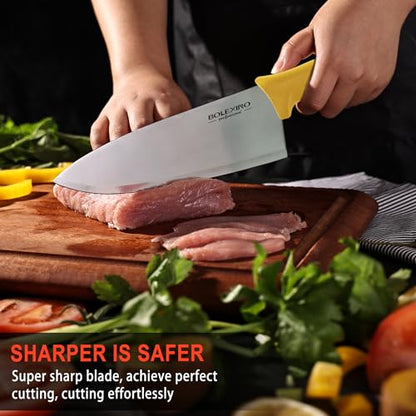 8 inch Japanese High Carbon Stainless Steel Chef Knife Set, Professional Extra Sharp Wide Cook Knife with Non-slip Ergonomic Handle, for Kitchen Home Restaurant - color: Yellow