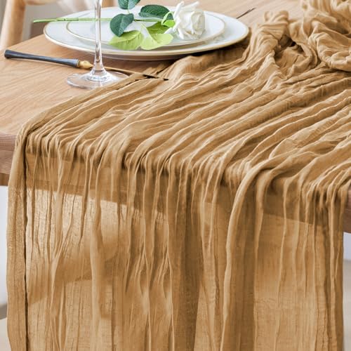 Table Runner Cheesecloth 10FT Khaki Boho Gauze Cheese Cloth Rustic Sheer Table Runners for Wedding Bridal Baby Shower Party Decoration - color: Khaki, size: 1 Pack