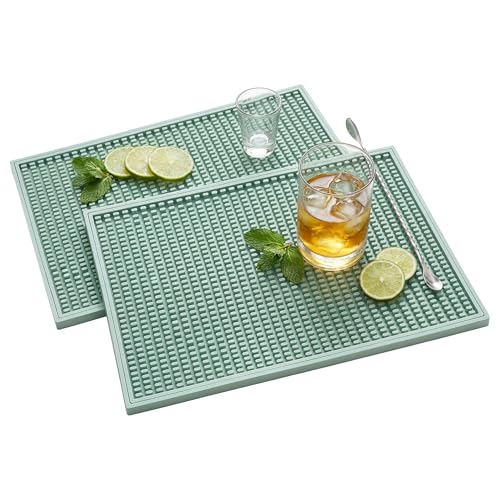 ZJWZLG Bar Mat 18"X12"(2 Pcs) Non-Slip Rubber Bar Mat, Spill Proof & Design,Easy to Clean Textured Surface forHome Bar,Coffee Station, Bartending - Protects Countertops & Glassware(Green). - color: Green-2pcs, size: 18" x 12"