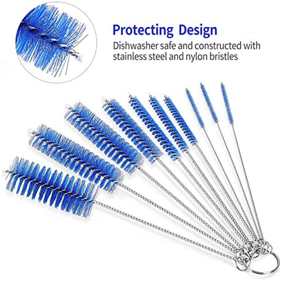 CiaraQ Bottle Cleaning Brushes, 8 Inch Nylon Tube Brush Set | Navy Blue Cleaner for Narrow Neck Bottles Cups with Hook, Set of 10pcs. - color: Navy Blue, size: 8.0 Inch (10pcs)