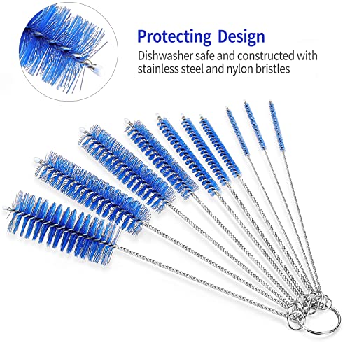CiaraQ Bottle Cleaning Brushes, 8 Inch Nylon Tube Brush Set | Navy Blue Cleaner for Narrow Neck Bottles Cups with Hook, Set of 10pcs. - color: Navy Blue, size: 8.0 Inch (10pcs)