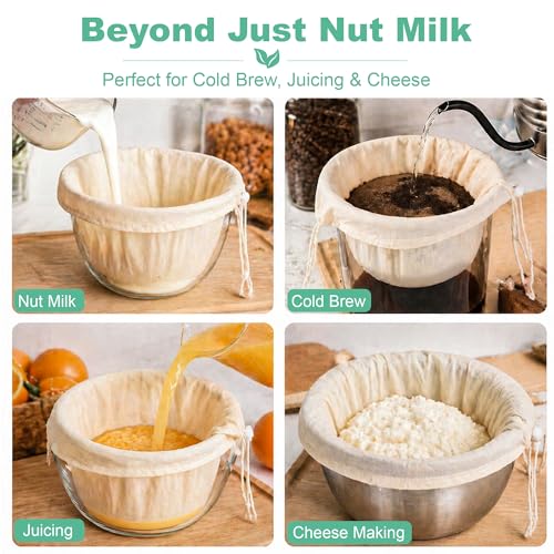 Reusable Nut Milk Bag 14x14in 3 Pack Natural Unbleached Cotton Strainer Bag | Large Cheesecloth Bag for Homemade Nut Milk, Cold Brew, Tea & Fruit Juice - color: 3 Pack