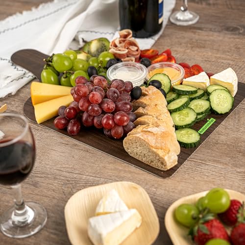 Cater Tek 15.8 x 9.8 Inch Charcuterie Boards, 10 Faux Wood Cheese Boards - WIth Handle, Stackable, Dark Paper Cardboard Charcuterie Boards, Disposable, For Serving At Catered Events - Restaurantware - color: Dark, size: 15 3/4"