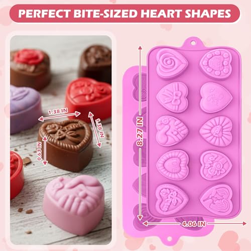 HKNMTT Heart Molds Silicone Valentine's Day Chocolate, Small 10 Love Conversation Shapes Truffle Gifts Bite Size 3D Rose Candy Mould Gummy Jello Gelatin Cute Wax Melt Ice Cube Handmade Soap DIY Making - style: 10 Shaped Heart - 2PCS