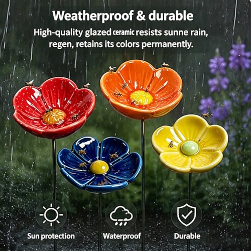 Bee Watering Station for Garden – 2026 New Ceramic Blossom Watering Cups, Handmade Flower Feeder & Water Dish, Outdoor Yard Art for Butterflies & Birds (4Pack) - size: 4Pack