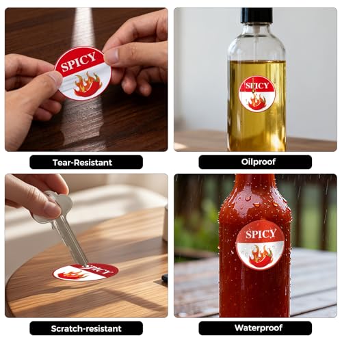 1000 Pcs Spicy Stickers Roll 1.5 Inch Hot Chili Pepper Food Warning Round Labels Self Adhesive Waterproof Caution Circle Label for Grocery Store Restaurants Packaging Kitchen - style: Red Spicy-1000 PCS