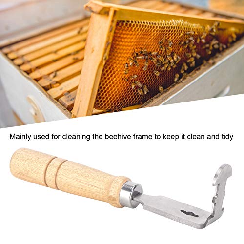 Beekeeping Shovel,Beehive Frame Cleaning Shovel with Wood Handle,Honey Uncapping Fork,Stainless Steel Scraper Cleaner Supply for Quickly Scraping Propolis Off