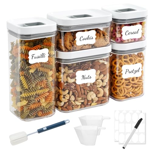 LISI One-Touch Seal Food Storage Containers with Lids, Airtight Stackable BPA-Free Plastic Pantry Canisters for Kitchen Organization, Includes Labels, Marker, Cups & Brush - color: 5 Pack(6 Qt)