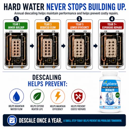 Tankless Water Heater Descaler - Professional Powder Cleaner (1.2 lbs) - Removes Limescale & Restores Efficiency - Compatible with Rinnai, Rheem, Navien, Noritz - Food Grade, Made in USA