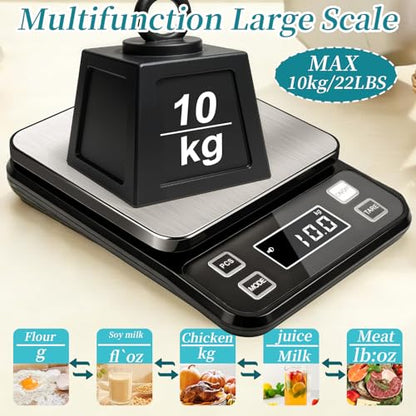 Waterproof Food Scale, 22lb Digital Kitchen Scale with Batteries, 304 Stainless Steel Precision Gram Scale for Baking, Cooking, Meal Prep, Tare Function - size: 0.1g/22 lb Non-rechargeable