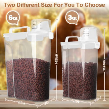 TIOVERY Dog Food Storage Container, 5-7 Lbs Airtight Pet Food Container, Cat food Container Dispenser with Portable Handle, Pouring Spout, Measuring Cup and a Collapsible bowl for Dogs Cats White/6Qt - color: White 6Qt