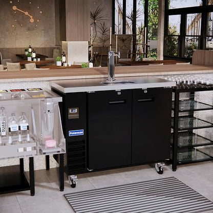 Polarman Commercial Beer Kegerator Double Tap Draft Beer Dispenser 2 Door Beer Dispenser for Bars and Restaurants 49” W Keg Refrigerator With 2 Coupler, 33°F- 41°F Temperature Control-Direct Draw - size: 49"W Double Tap