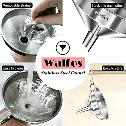 Large Stainless Steel Funnel, Walfos Kitchen Funnel with 2 Removable Strainer ＆ 1Pc Cleaning Brush, Perfect for Transferring of Liquid, Oils, Jam, Dry Ingredients & Powder (Big, 5.7") - color: 1pcs funnel 5.7 inch
