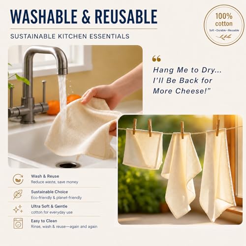 Cheese Cloths, 5 Pcs Organic Cheesecloth for Straining Cooking | 3 Sizes Reusable Cheese Cloth, Grade 100, Unbleached Cotton Muslin Cloth with Hemmed Edges, 36x36/20x20/15x15 Inch