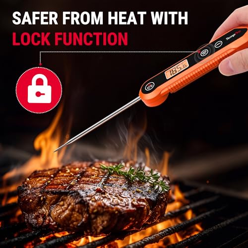 TempPro Digital Instant Read Meat Thermometer for Grilling, Waterproof Food Thermometer with Calibration Backlight Baking Bread Candy Thermometer Cooking Gift for Dad Husband (Previously ThermoPro) - color: Orange