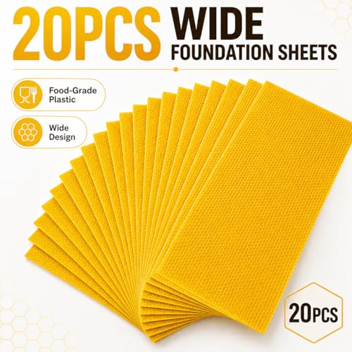 Yellow Bee Foundation Sheets for 8-1/2-Inch Deep Beehive 20PCS | Fits Langstroth Deep Frames, Wax-Coated Plastic, Food-Grade
