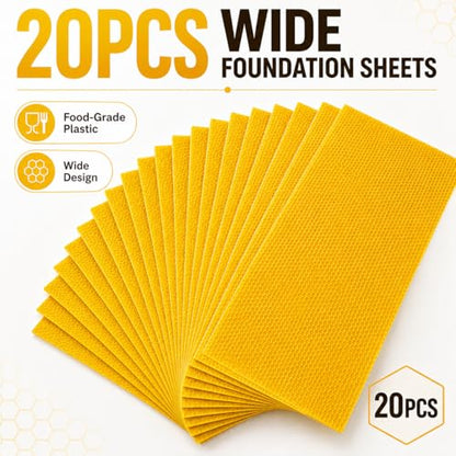 Yellow Bee Foundation Sheets for 8-1/2-Inch Deep Beehive 20PCS | Fits Langstroth Deep Frames, Wax-Coated Plastic, Food-Grade
