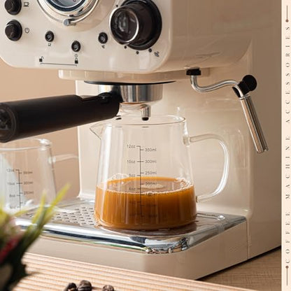 Honeydak 1 Pack 12oz Espresso Measuring Cup, Heat Resistant Glass Milk Frothing Pitcher with V-shaped Spout, Coffee Shot Glass for Latte, Microwave Dishwasher Safe, Gift for Dad Coffee Lovers