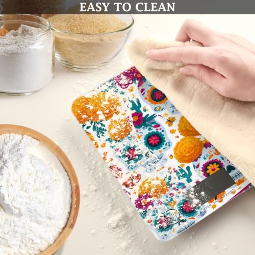 Food Scale Kitchen Digital Scale Food Ounces and Grams Dieting Baking Cooking Waterproof Glass Panels LCD Display,4 Units Scale Tare Function Skull Mexican Halloween White - color: Skull 24