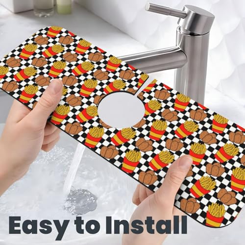Fries Chicken Nuggets Black White Checkerboard Faucet Mat For Kitchen Sink, Absorbent Countertop Protector, Quick Dry Sink Splash Guard Pad, Waterproof Draining Mat 15" X 5.5" - color: Style 2