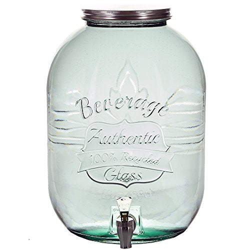 Couronne Company Authentic Recycled Glass Beverage Dispenser w/ Spigot, 422.7 oz, Clear, 1 Piece