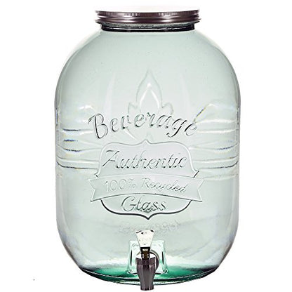 Couronne Company Authentic Recycled Glass Beverage Dispenser w/ Spigot, 422.7 oz, Clear, 1 Piece
