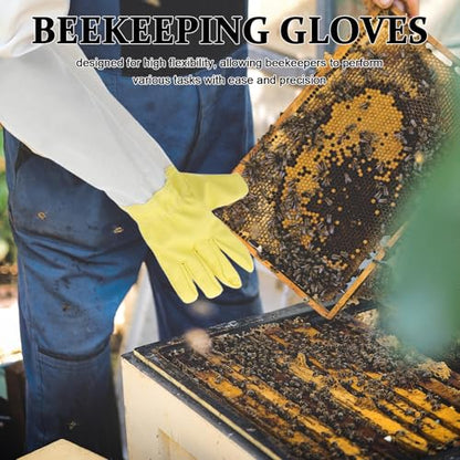 GANAZONO Beekeeping Gloves with Canvas Sleeves and Elastic, High Durability Pu and Canvas Material, Extended Sleeve Protection for Outdoor Work and Beekeeping, 1 Pair Protective Beekeeper