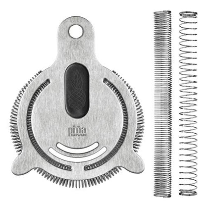 Piña Barware's The Hawthornette - Stainless Steel Commercial Hawthorne Style Cocktail Bar Strainer with Two Coils, Brushed Finish 1 Pack - color: Brushed Finish, 1 Strainer