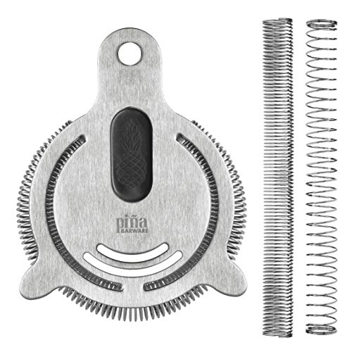 Piña Barware's The Hawthornette - Stainless Steel Commercial Hawthorne Style Cocktail Bar Strainer with Two Coils, Brushed Finish 1 Pack - color: Brushed Finish, 1 Strainer