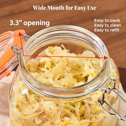 1L Wide Mouth Fermentation Jars, Pack of 2 Complete Fermenting Kit with Airlocks & Glass Weights for Sauerkraut, Kimchi & Pickles - size: 1 Liter