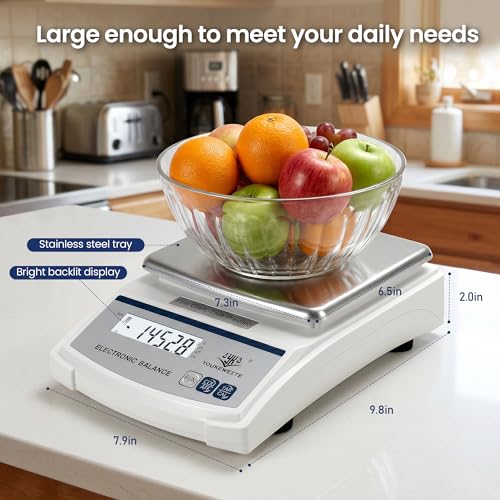 Digital Kitchen Scale 5000g×0.1g, Gram Scale for Food, Baking & Coffee | High Accuracy Scale, LED Screen, g/oz/ct, Tare & Count, Scale for Coins, Metals, Gems & Lab Use