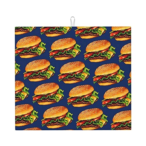 Cheeseburger Dish Drying Mat Quick Dry Fabric For Kitchen Counter (16”X18”)