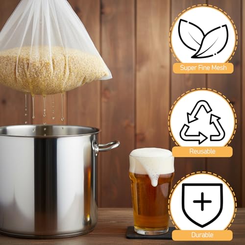 12 Pack Brew Bags, Reusable Extra Large 26x22 Inch Fine Mesh Strainer Drawstring Bags for Fruit Cider Apple Grape, Cold Brew, Wine, Beer, White