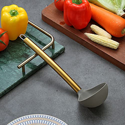 Gold Ladle, Berglander Non-stick Silicone Kitchen Ladle With Titainium Gold Plating handle, Soup Ladle, Cooking Ladle Soup Spoon For Cooking, Dishwasher Safe, Easy to Clean - style: g. Ladle