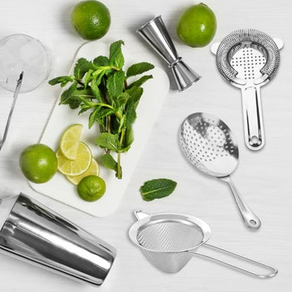 Cocktail Strainer-Stainless Steel Bar Tools Bartender Cocktail Strainer Set:Hawthorne Strainer,Julep Strainer and Conical Fine Mesh Strainer (Silver) - color: Silver
