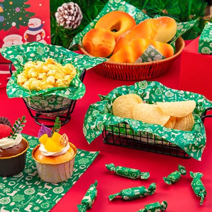 100 Pcs Christmas Wax Paper, Wax Paper Sheets for Food Deli Paper Sandwich Wrap Candy Cookies Wraps, Waterproof Oil-proof Picnic Basket Liners with Snowflake Pattern for Kitchen Handmade Food(Green)… - color: Green Snowflakes