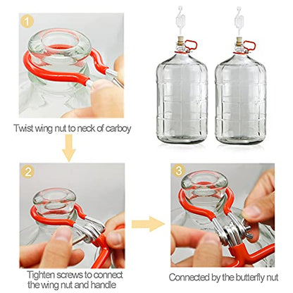 Carboy Handle, 2 Pack Carboy Carrying Handle Heavy Duty Carboy Holder for Smooth Neck 3 Gallon 5 Gallon 6 Gallon 6.5 Gallon Glass Carboys for Fermenter Wine Making Beer Brewing Home Brewing Equipment