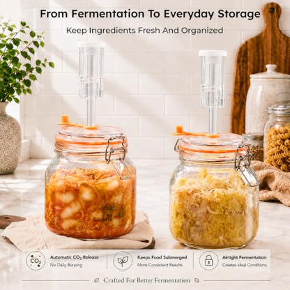 Fermentation Jars, 1L Square Glass Fermenting Kit, 2-Pack | Wide Mouth Reusable 1L Glass Jars,Ideal for Small-Batch Fermenting Sauerkraut, Kimchi, Pickles, Also Serving and Storing