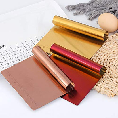 Stainless Steel Multifunctional Flour Scraper Mirror Polished Cake & Pizza Cutter Dough & Pastry Cutter Baking Scale Scraper & Butter Knife With Scale Pastry Bread Separator Rose Gold - color: Rose Gold
