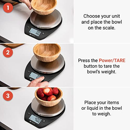 Etekcity 0.1g Food Scale, Bowl, Digital Grams and Ounces for Weight Loss, Dieting, Baking, Cooking, and Meal Prep, 11lb/5kg, Stainless Steel Black - color: Dark Black, size: 11lb