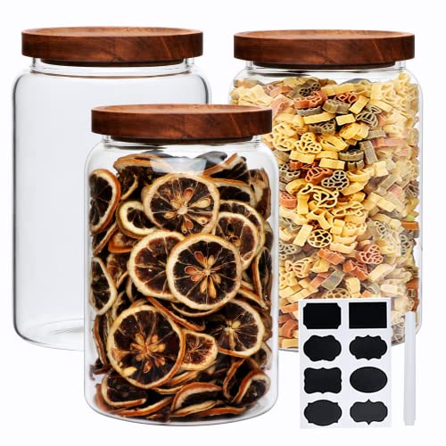 Large Glass Jars,Set of 3 Glass Jars with Wooden Airtight Lids,Food Storage Container for Tea,Spice,Cereal, Egg,Flour,Coffee and More(67 oz/2000 ml)