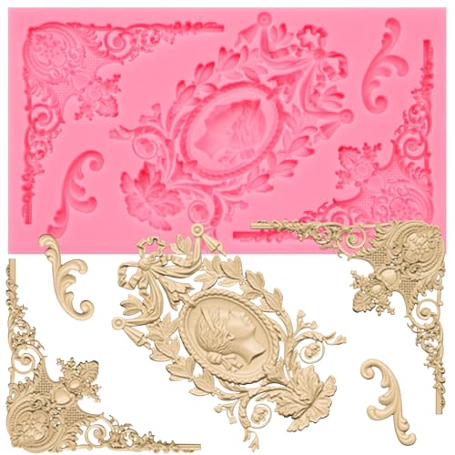 Vintage Baroque Frame Silicone Mold, Victorian Ornate Corner Decorative Mold for Cake Decorating, Pink - color: pink(M13)