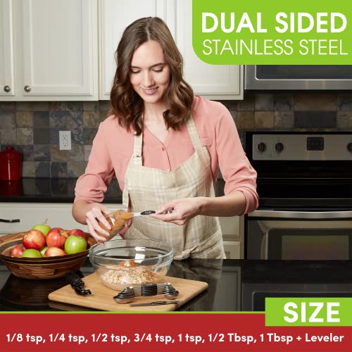 Spring Chef Stainless Steel Magnetic Measuring Spoons Set of 8 with Leveler, Dual Sided Metal Teaspoon & Tablespoon Measuring Spoons, Nesting Kitchen Gadgets for Baking & Cooking - 2 Pack - Black - color: Black, size: 2-Pack